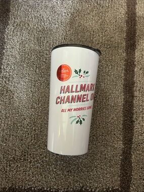Hallmark White Tumbler with Red Text and Green Holly